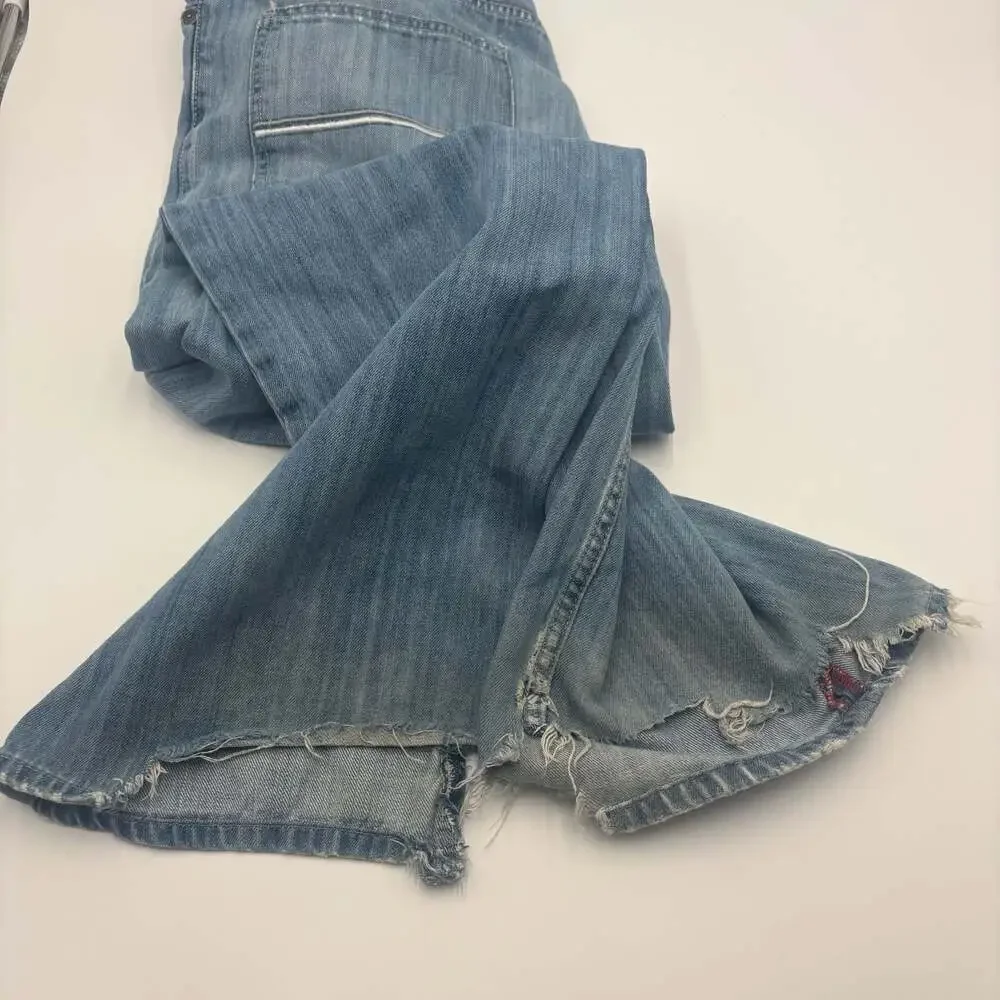 Ecko Unltd. Vintage Denim Jeans with Embroidered Skull Patch, Baggy Fit, Size 38